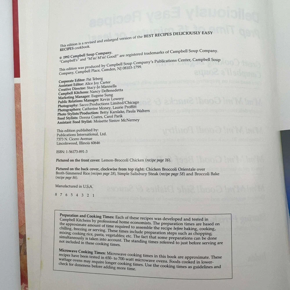 Vintage Campbell's Deliciously Easy Recipes Cookbook‎ 1992 15 Min Meals Recipe